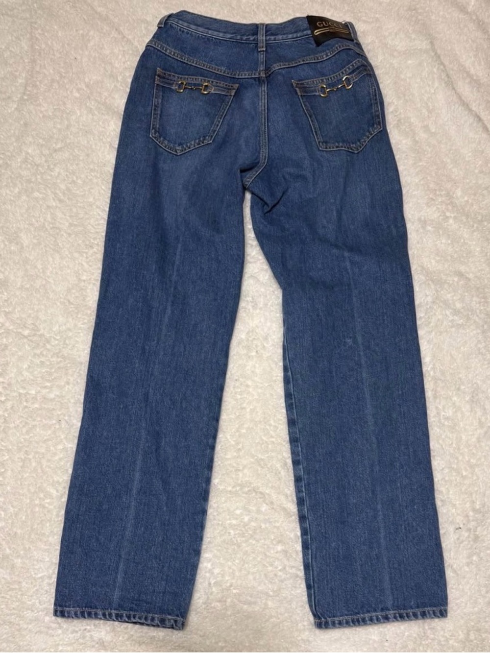 Gucci Men's Denim Straight Jeans in Deep Blue with Brass Hardware